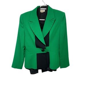 Ilie Wacs Green Blazer Skirt Set Vintage Made in USA Career Wear Size M